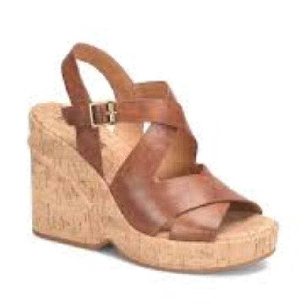 Kork-Ease Tan Leather Cork Platform Wedge Sandals